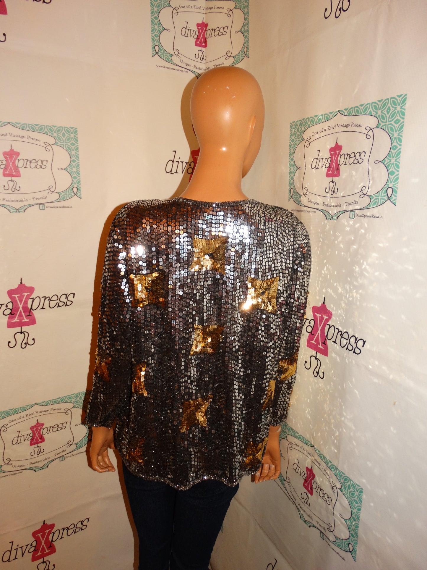 Vintage Kiss and Tell Silver Gold Star Sequins Jacket Size M