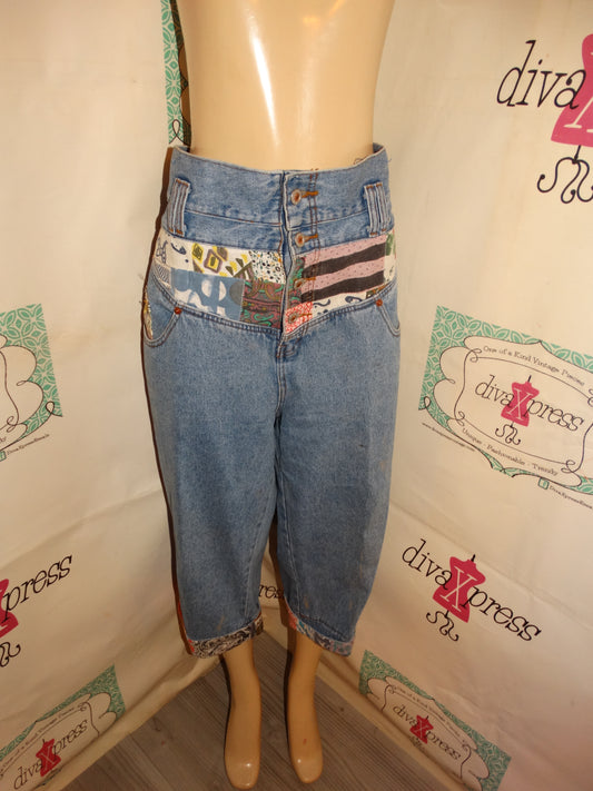 Vintage Zandi Blue JEan Gaucho PRinted PAnts Size 1x