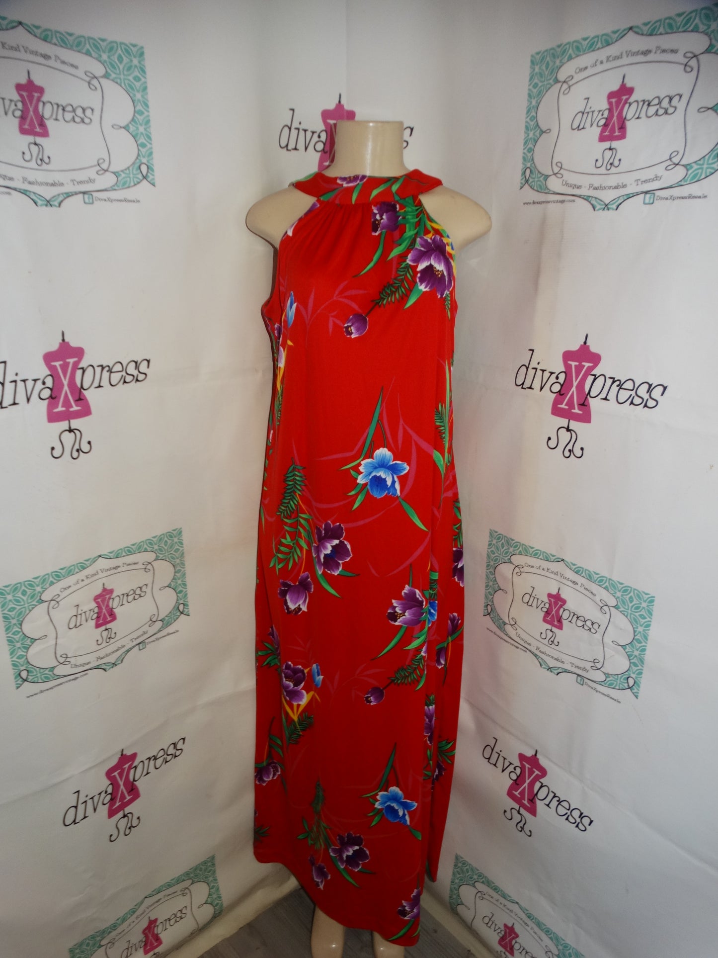 Vintage Red Floral Dress Size XL