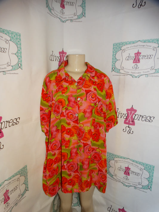 Vintage Kathie Lee Pink Floral Blouse Size 3x