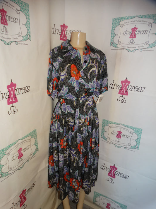 Vintage SoStansa Black/White Floral 2 Piece Skirt Set Size L