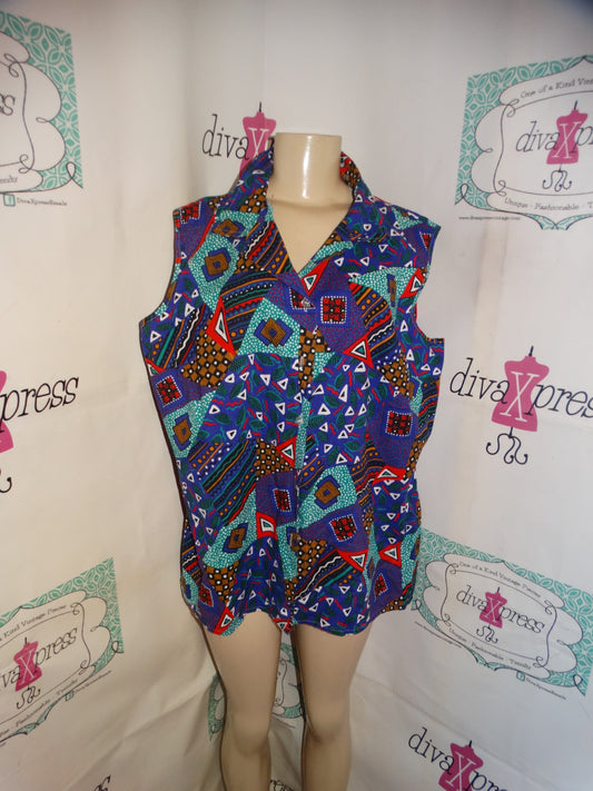 Vintage Village Inn Purple Colorful Short Sleeve Top Size 1x