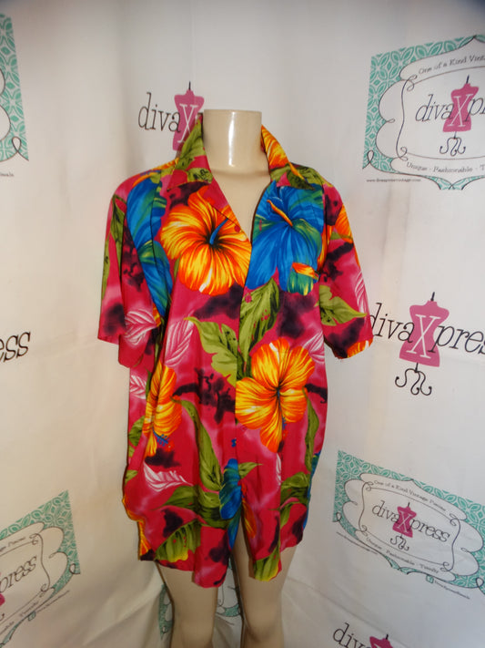 Vintage Pink Colorful Floral Top Size 1x