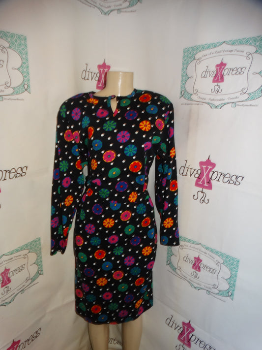 Vintage Liz Claiborne Black Colorful Dress Size XL