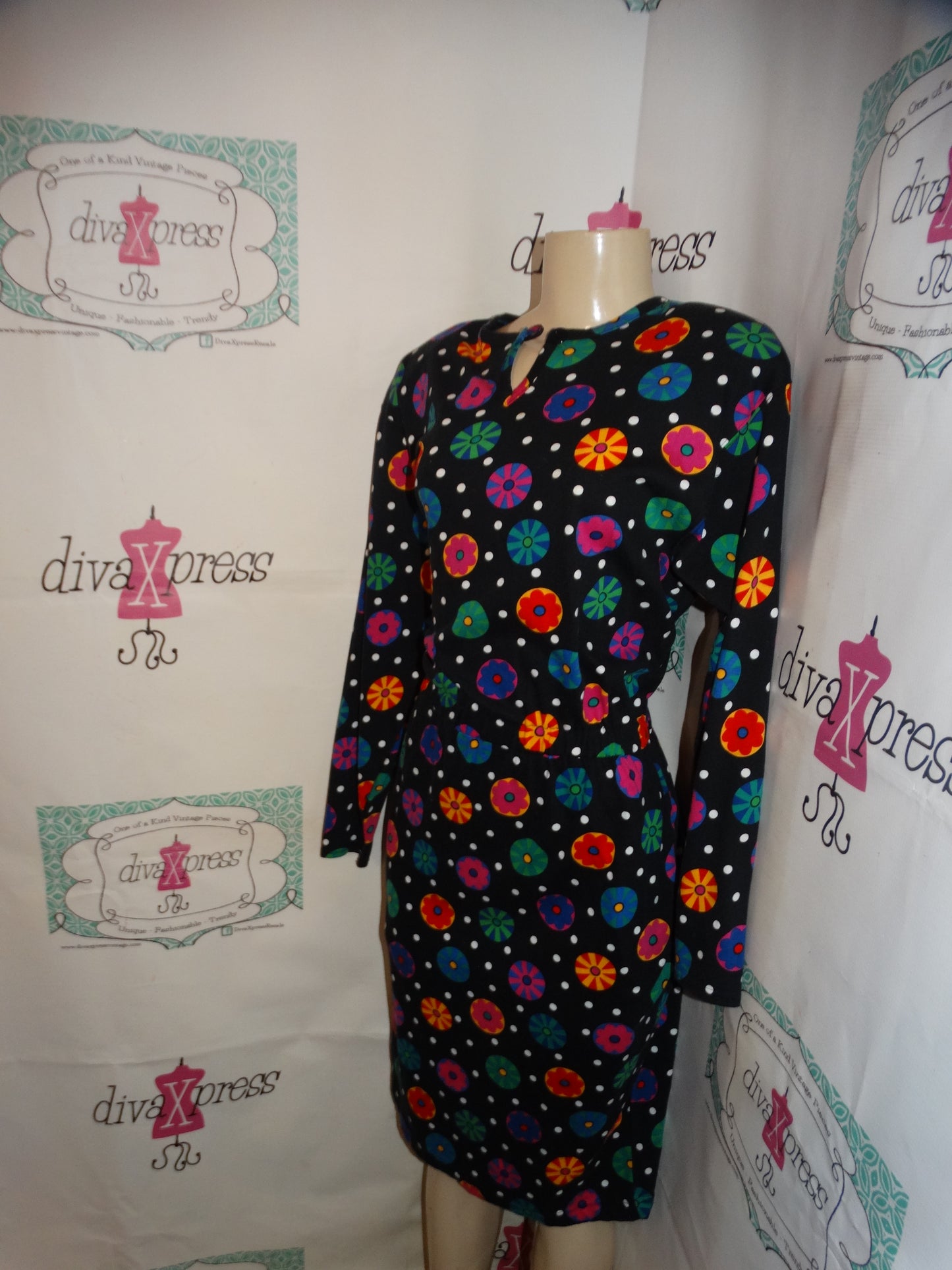 Vintage Liz Claiborne Black Colorful Dress Size XL