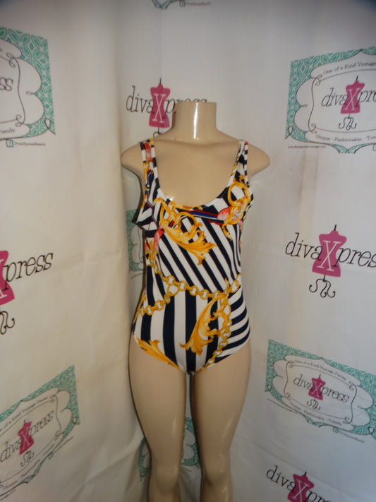 White/Blue Chain Body Suit Size L