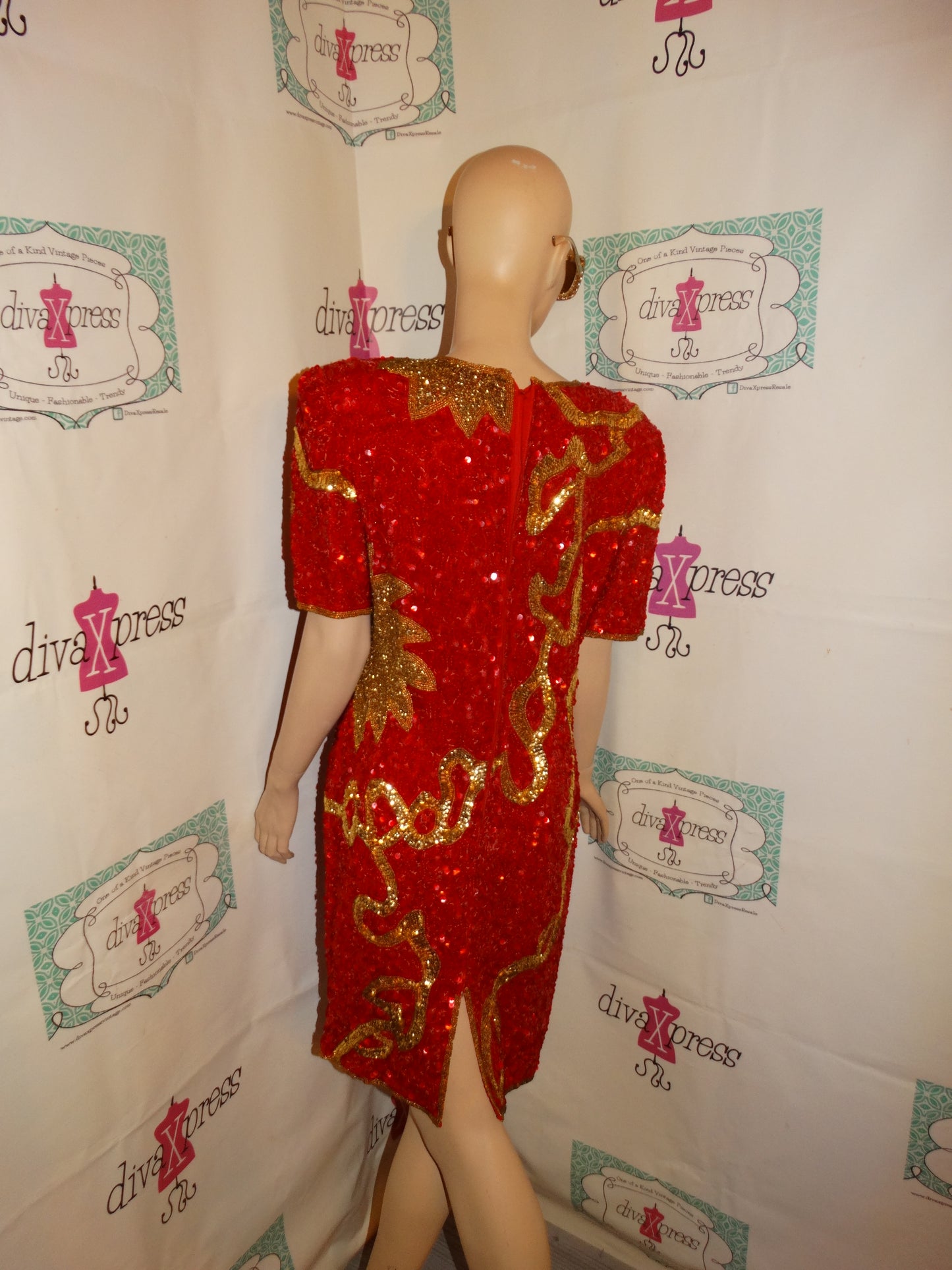 Vintage Lawerence Red/Gold Sequins Dresss Size M