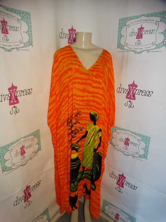 Vintage Sante  Orange Print Dress Size 3x