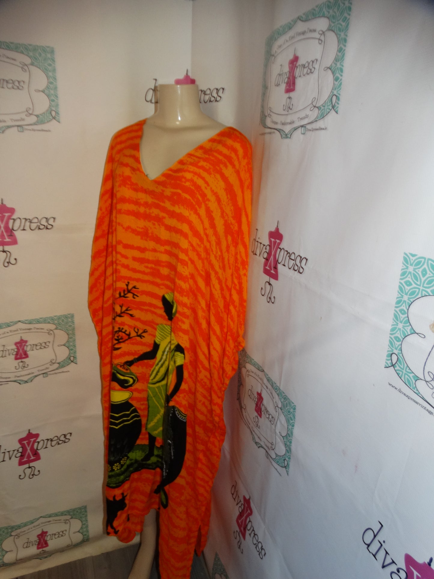 Vintage Sante  Orange Print Dress Size 3x