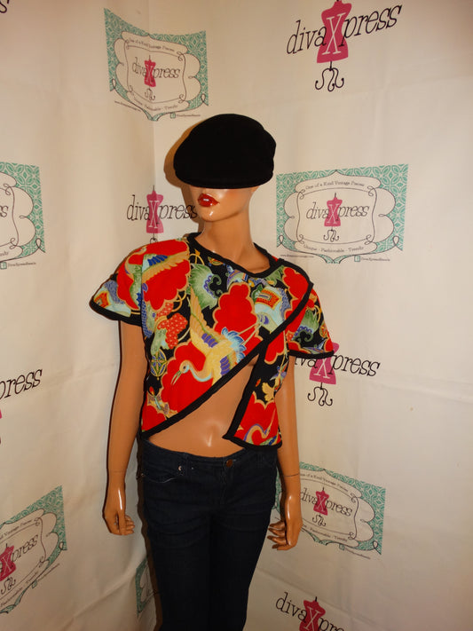 Vintage Melenia REd Asian Style Top Size M
