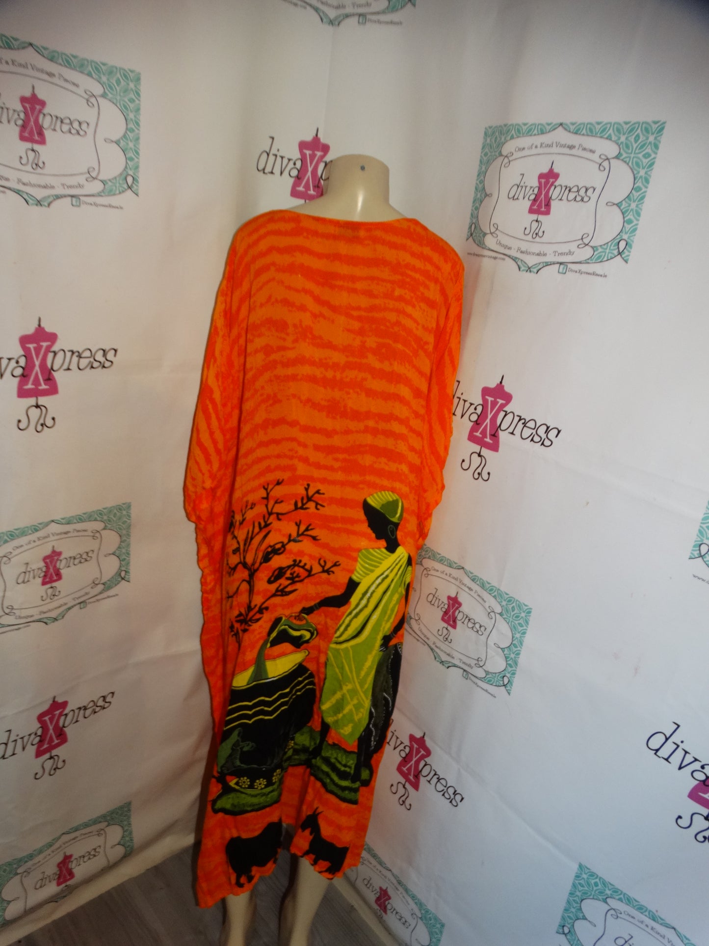 Vintage Sante  Orange Print Dress Size 3x