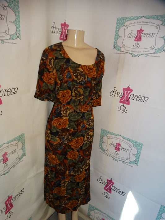 Vintage More Jazz Brown Green Floral Dress Size 2x