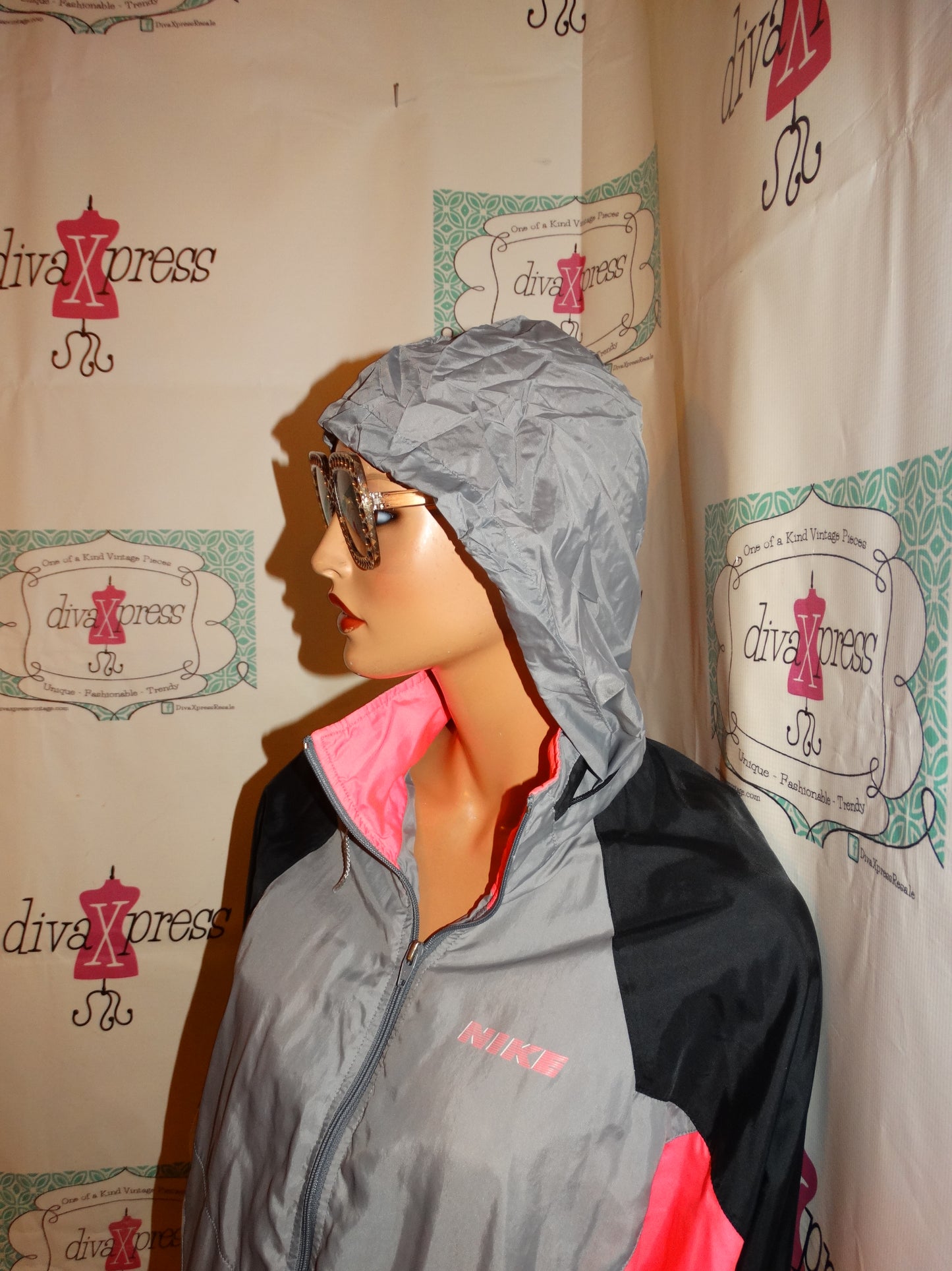 Vintage Nike Pink/Gray Bomber JAcket With Hood Size L