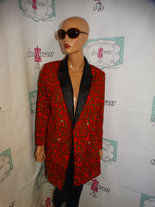 Vintage Red/Black Chain Faux Leather Collar Blazer Size L