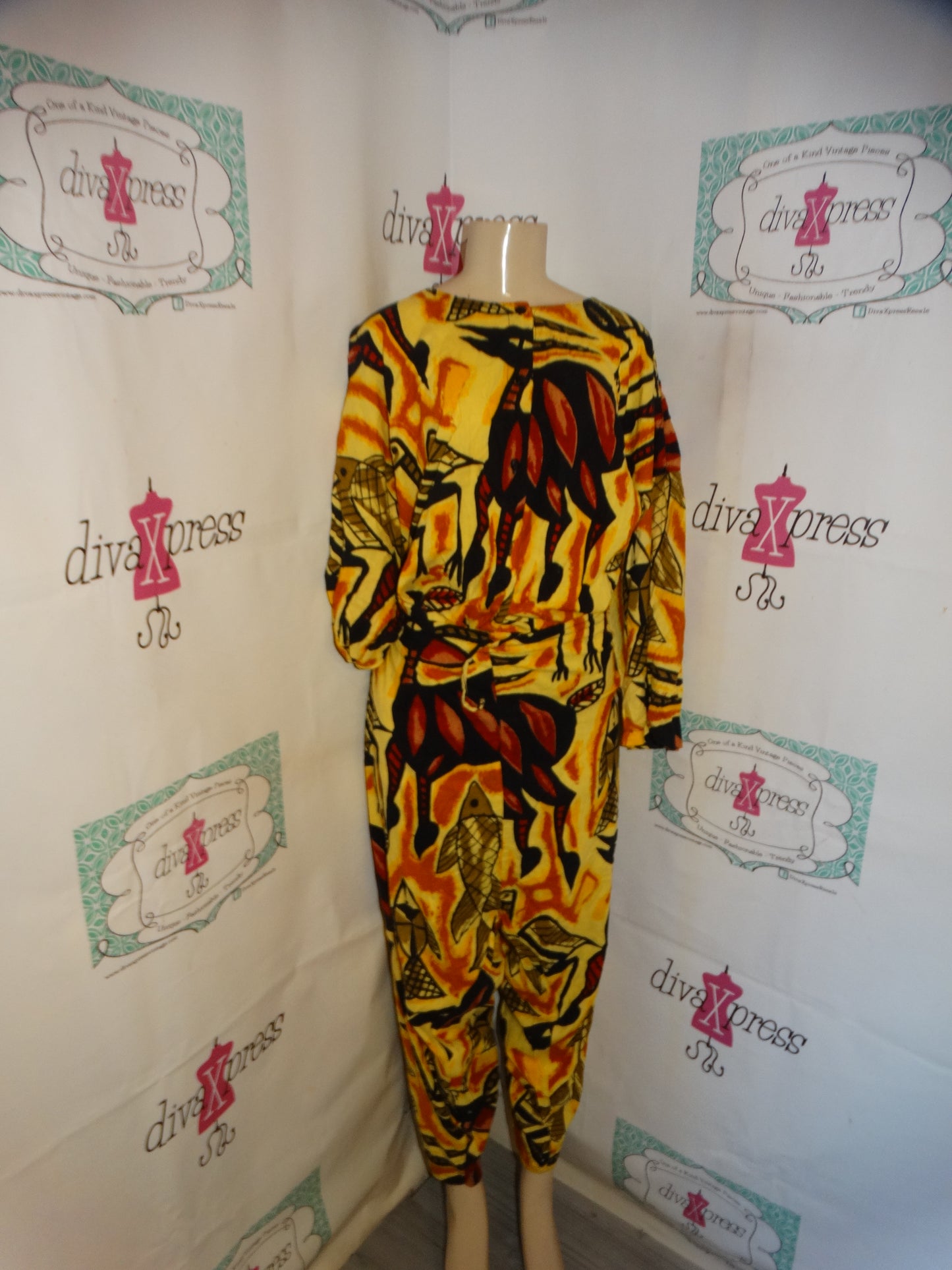 Vintage The African Heritage Yellow/Black Elk 2 Piece Pants Set Size 3x