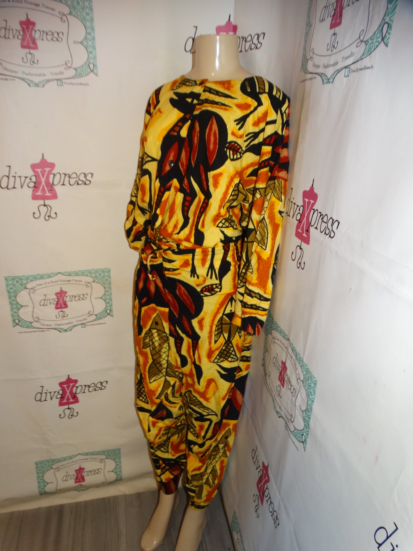 Vintage The African Heritage Yellow/Black Elk 2 Piece Pants Set Size 3x