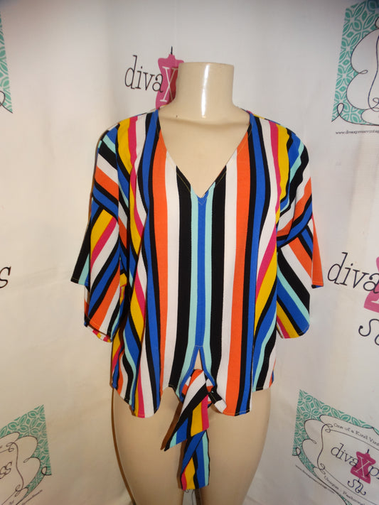 White Colorful Stripe Blouse size 1x