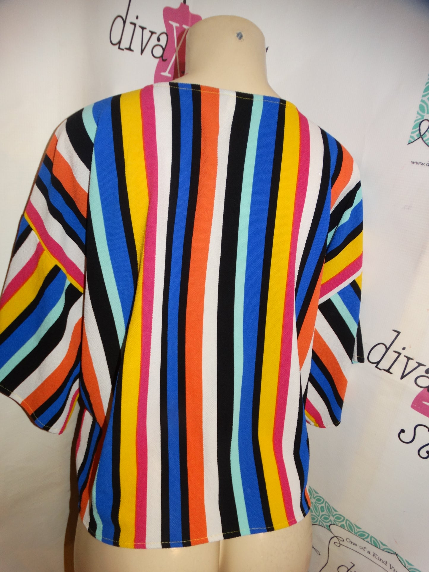 White Colorful Stripe Blouse size 1x