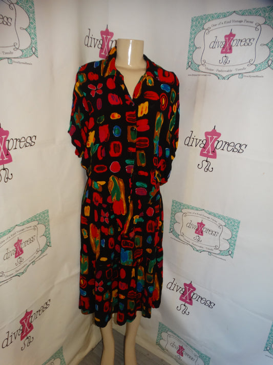 Vintage Sag Harbor Black Colorful 2 Piece Skirt Set Size 1x