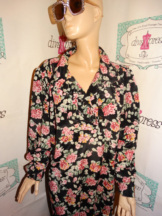 Vintage More Jazz Black Floral Dress Size 2x