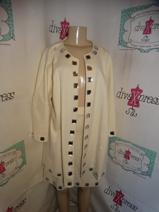 Vintage Style Cream Beaded 2 Piece Skirt Set Size 1x