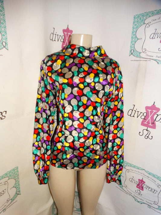 Vintage Notations Black Colorful Blouse Size L