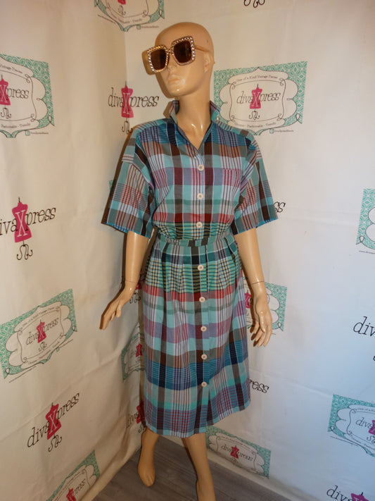 Vintage Tomboy Green/Purple 2 Piece Plaid Skirt Set Size L