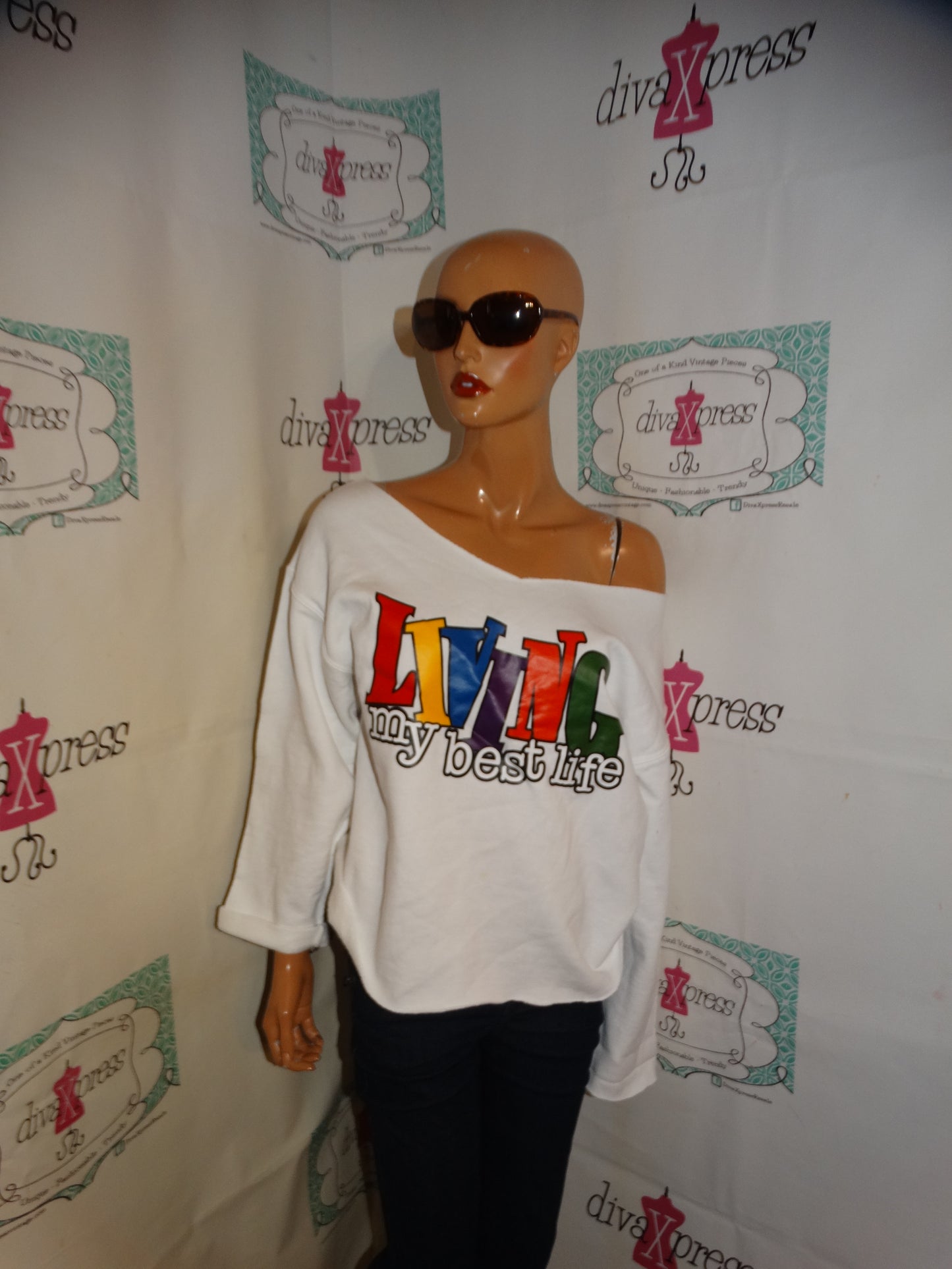 White Living My Best Life Off Shoulder Top Size L