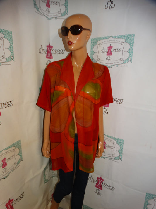Vintage Orange/Green Sheer Blouse Size L