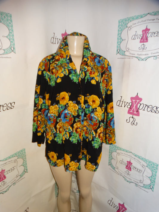 Vintage Joannas Plus Black Mustard Yellow Blouse Size 1x