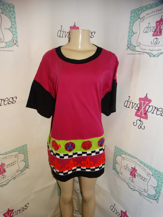 Vintage Marisa Chrislina Pink Colorful Top Size 1x