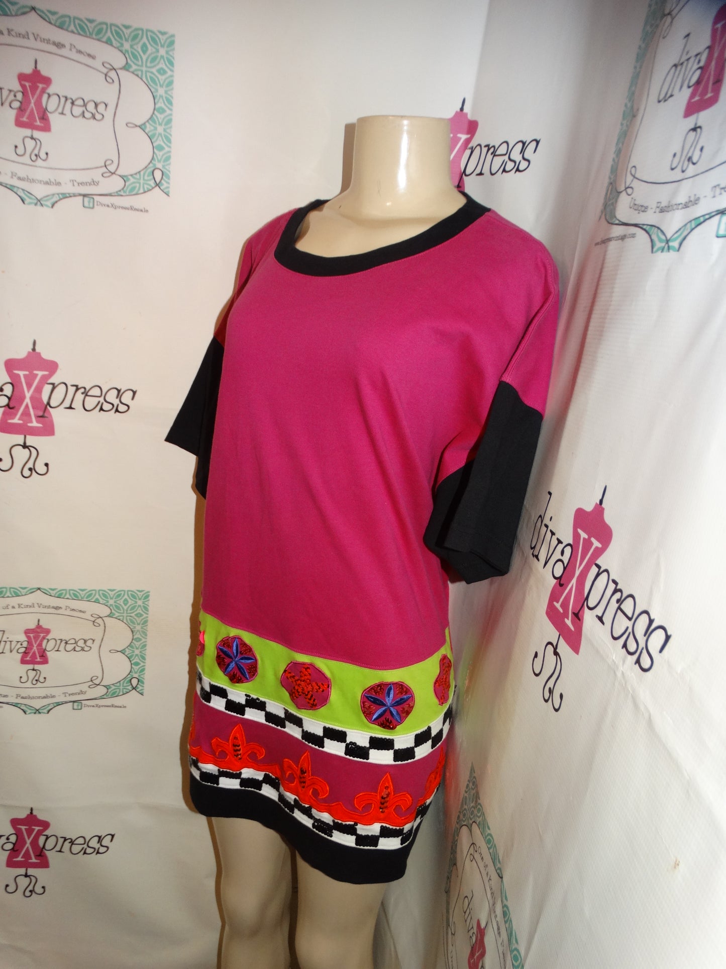 Vintage Marisa Chrislina Pink Colorful Top Size 1x
