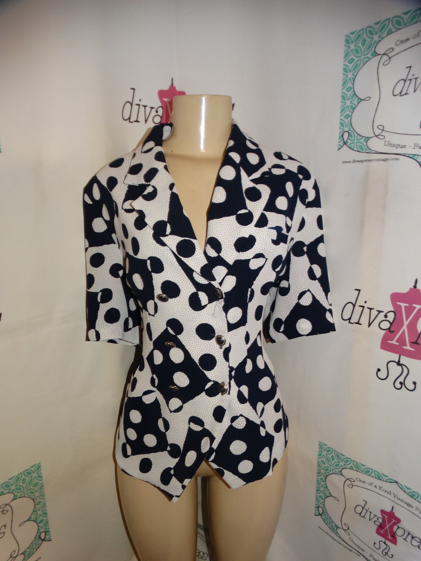 Vintage You Hymon Blue/White Polka Dot Top Size XL