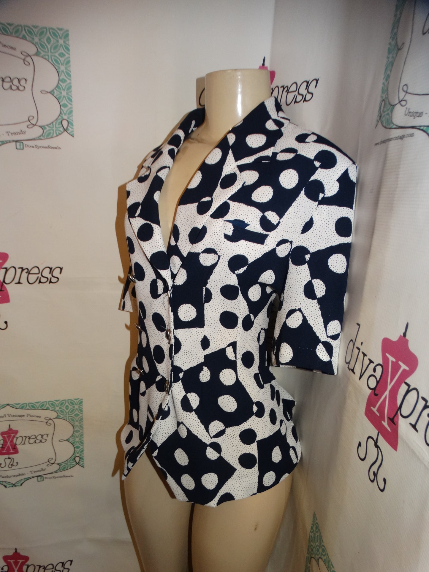 Vintage You Hymon Blue/White Polka Dot Top Size XL