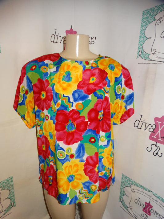 Vjintage LaChine Classic Yellow Colorful Blouse Size L