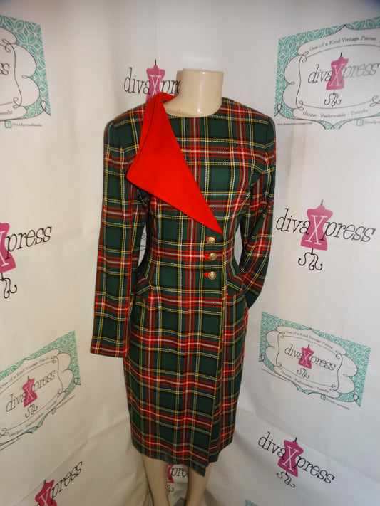 Vintage Maggy Boutique Green Plaid Dress Size M
