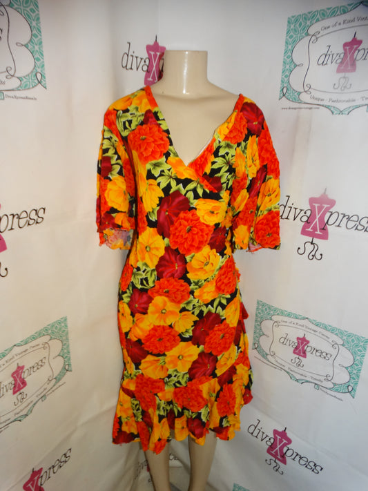 Vintage Robert TOO Orange Floral Dress Size 1x