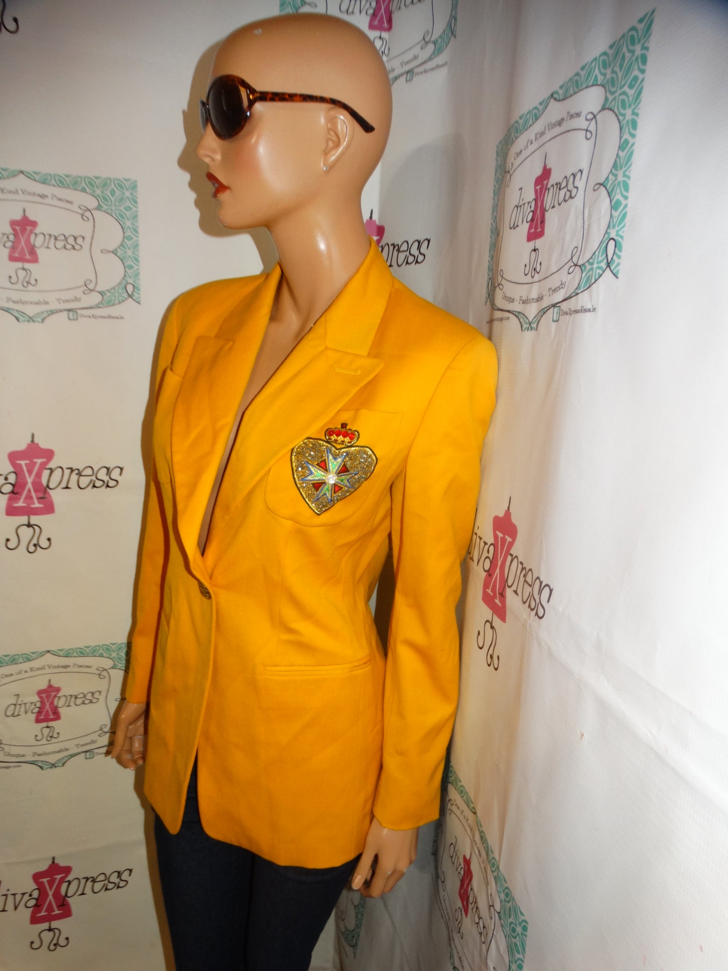 Vintage Lillie Rubin Mustard Yellow Sequins Pocket Blazer Size S