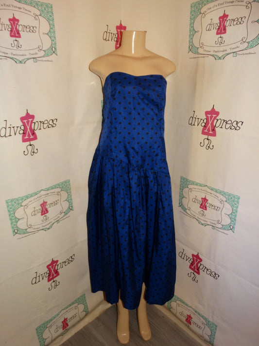Vintage Royal Blue/Black Polka Dot Tube Dress Size 1x