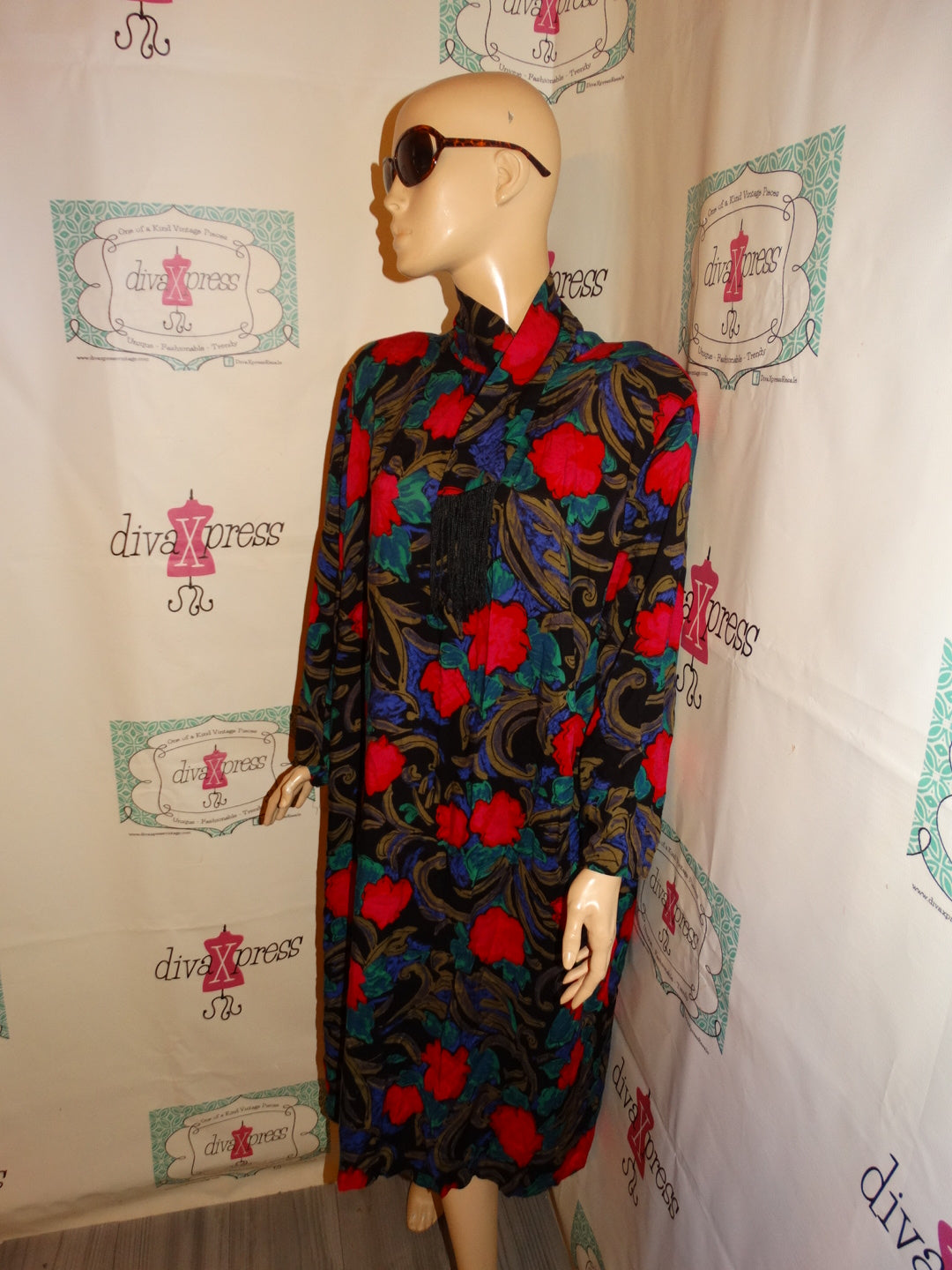 Vintage Joseph Bruno Black Floral Dress Size 2x