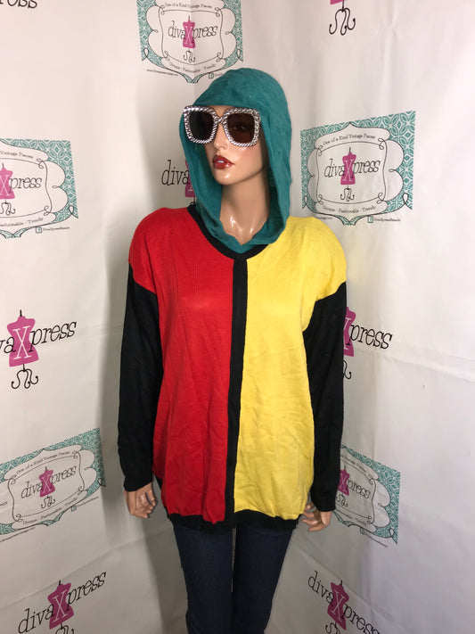 Vintage Mixage Black Colorful Hooded Sweater Size 1x