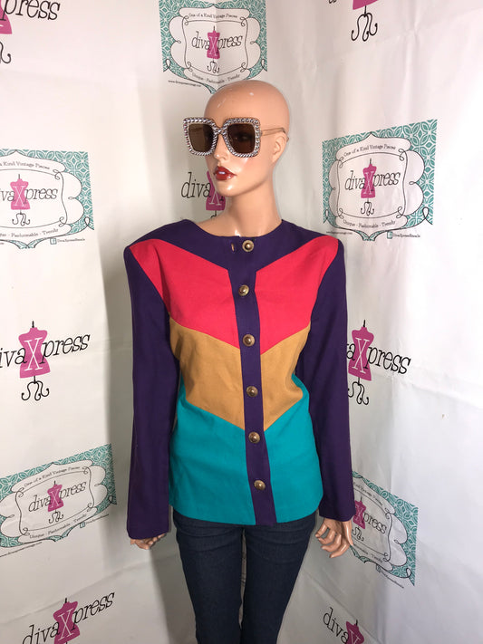 Vintage Megan Moore Purple Colorful Top/Blazer Size M
