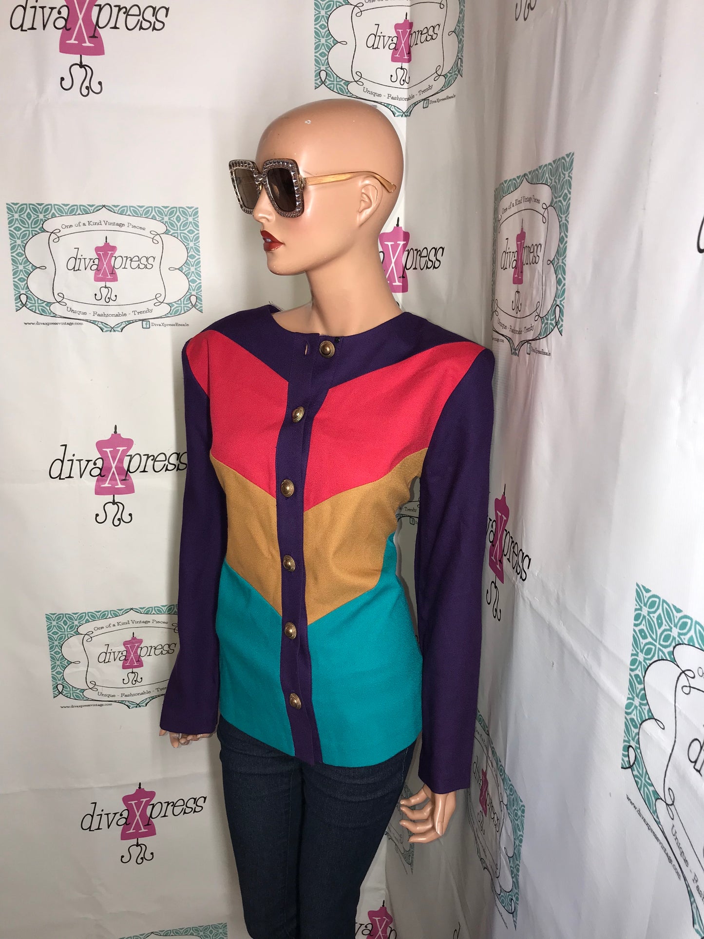 Vintage Megan Moore Purple Colorful Top/Blazer Size M
