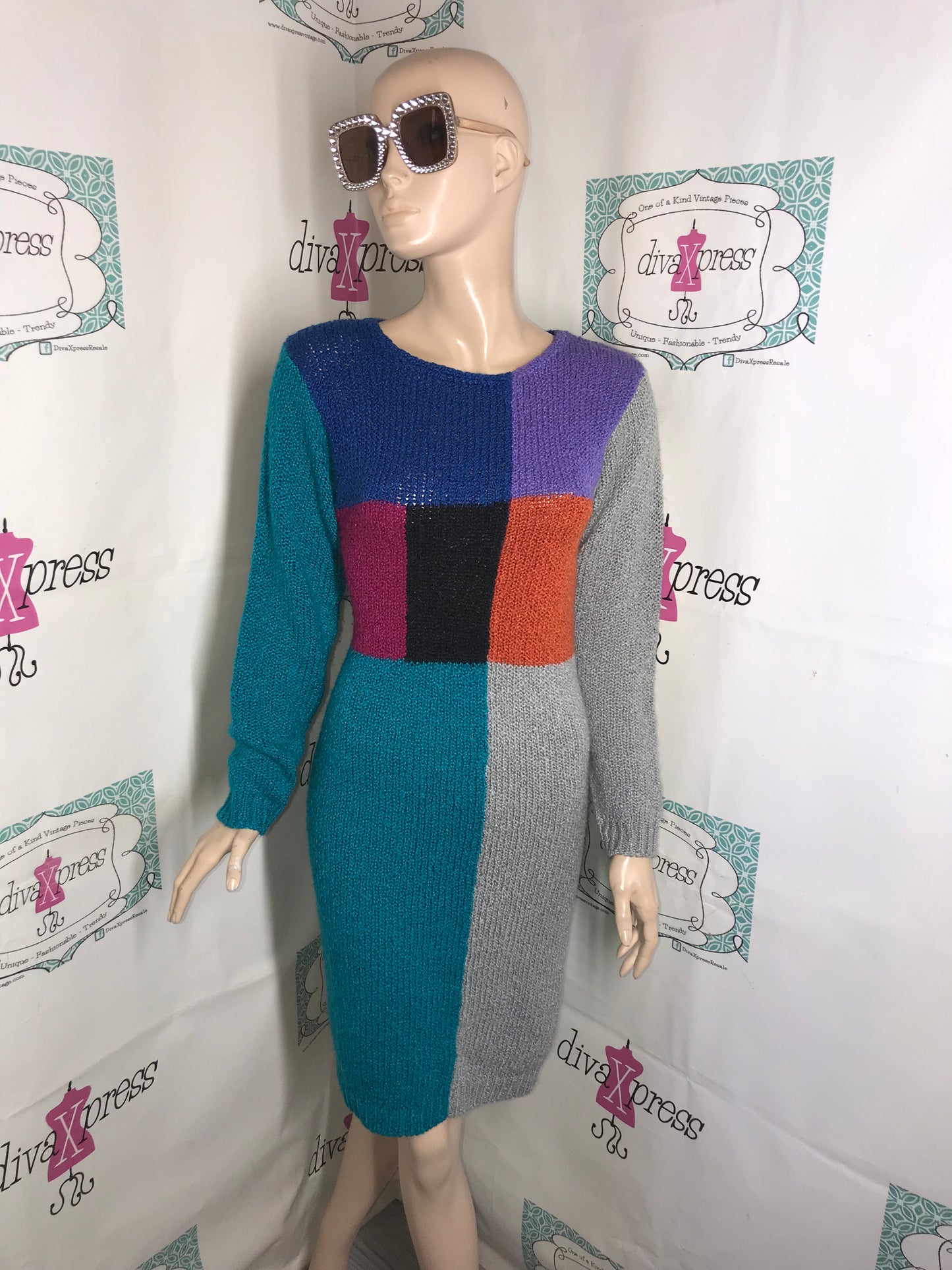 Vintage Knit Knack Gray Colorful Sweater  Dress Size S