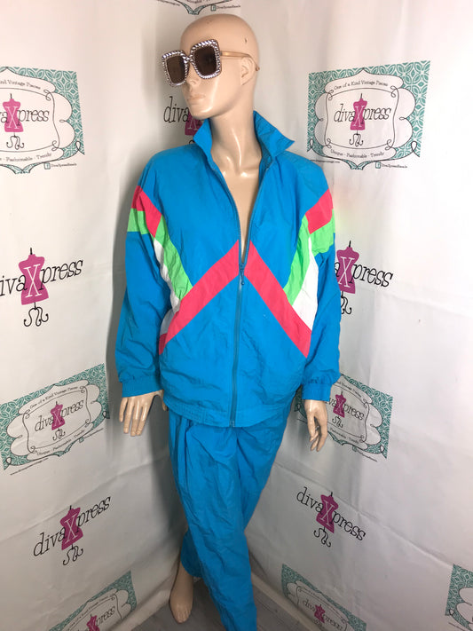 Vintage Turquoise Colorful 2 Piece Track Suit Size M