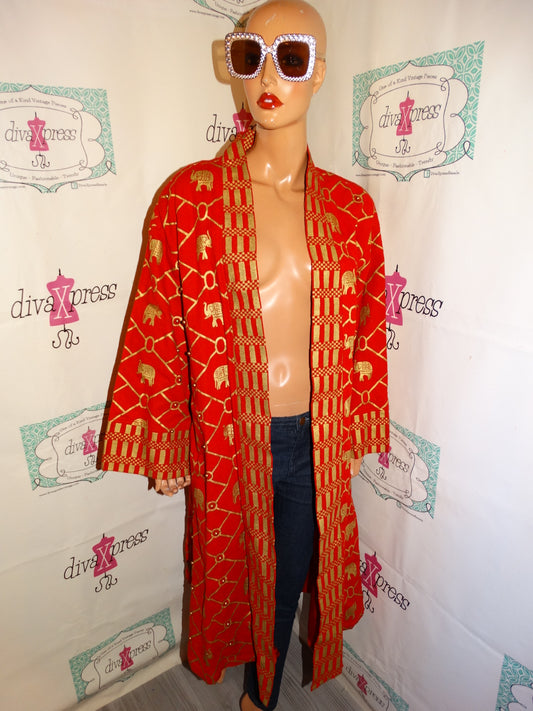 Vintage Mlato REd/Gold Elephant Throw Size XL