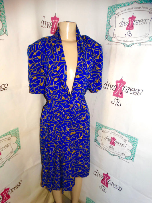 Vintage MS Chaus Blue/Gold Dress Size XL