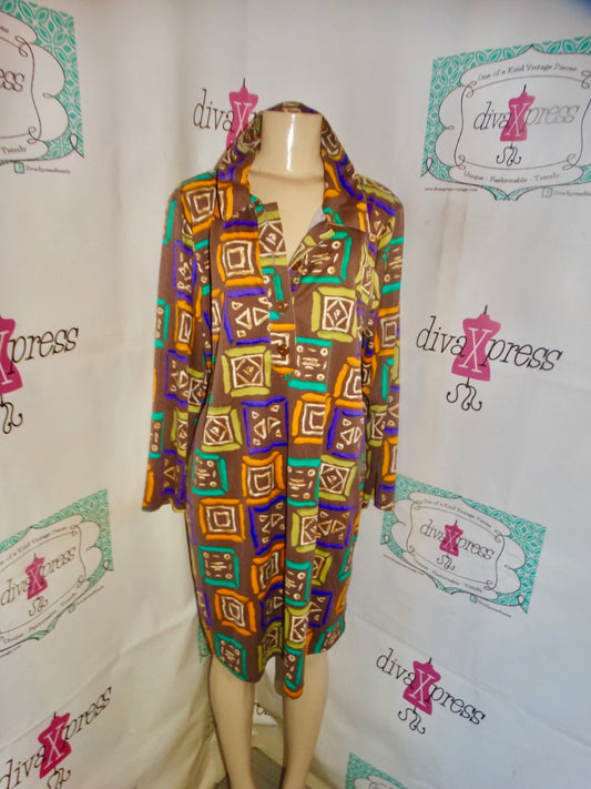 Vintage So What Brown Colorful Dress Size L