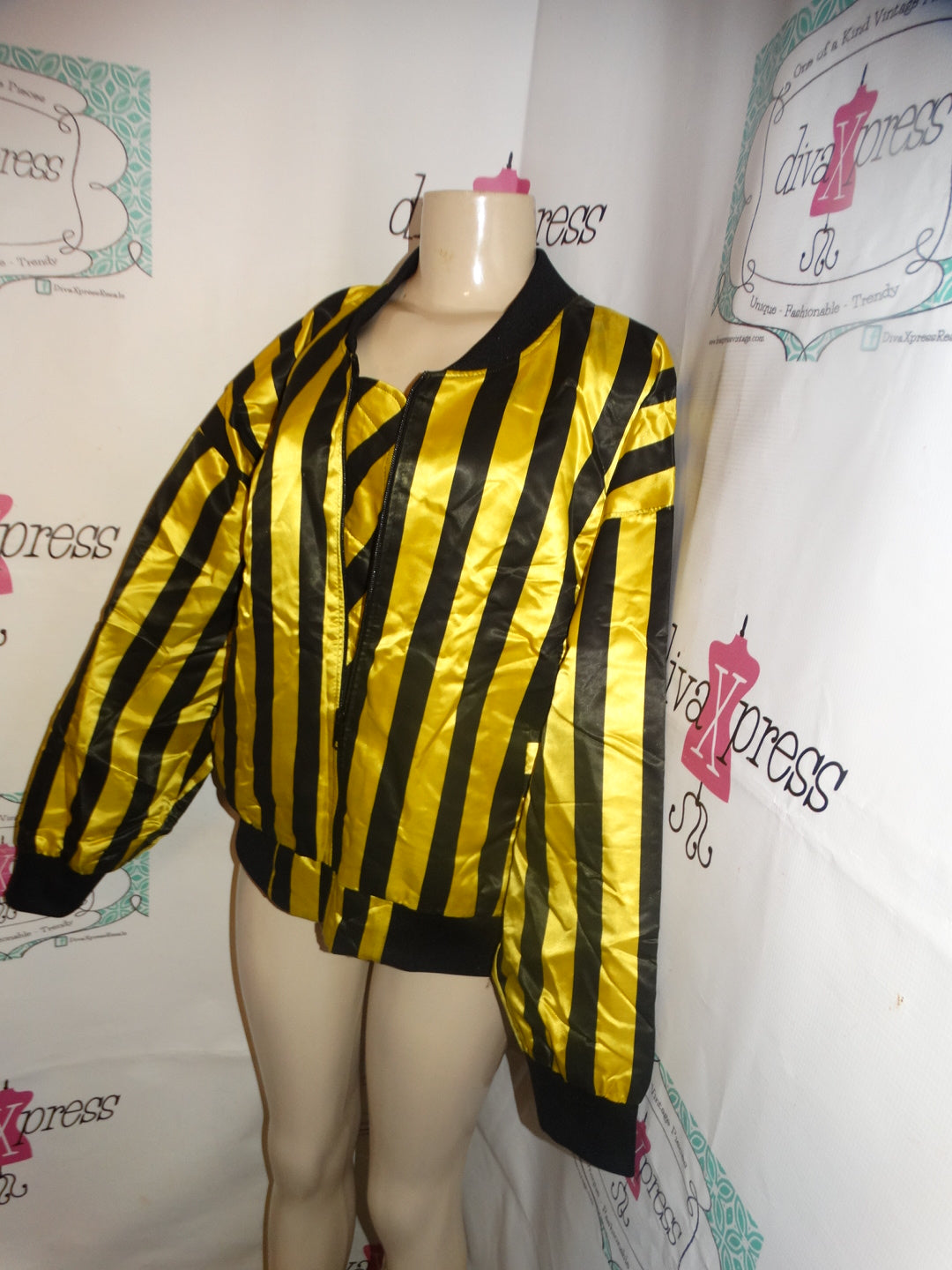 Vintage Yellow/Black Striped Jacket Size L