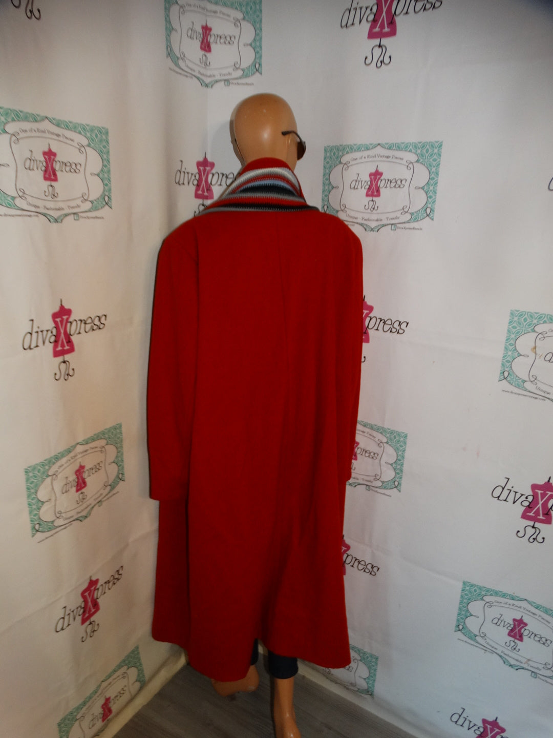 Vintage Red Wool Coat With Scarf Size 3x
